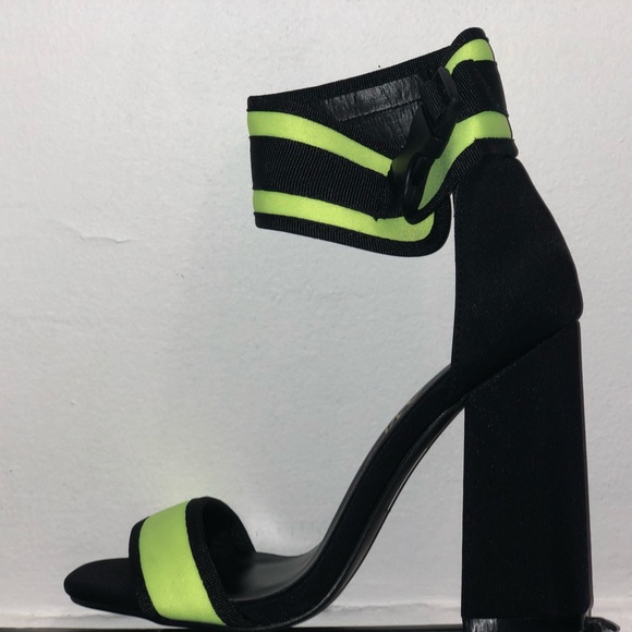 neon and black heels